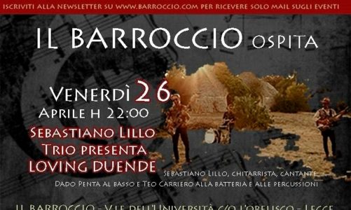 Venerdì 26 aprile Il Barroccio ospita Sebastiano Lillo trio